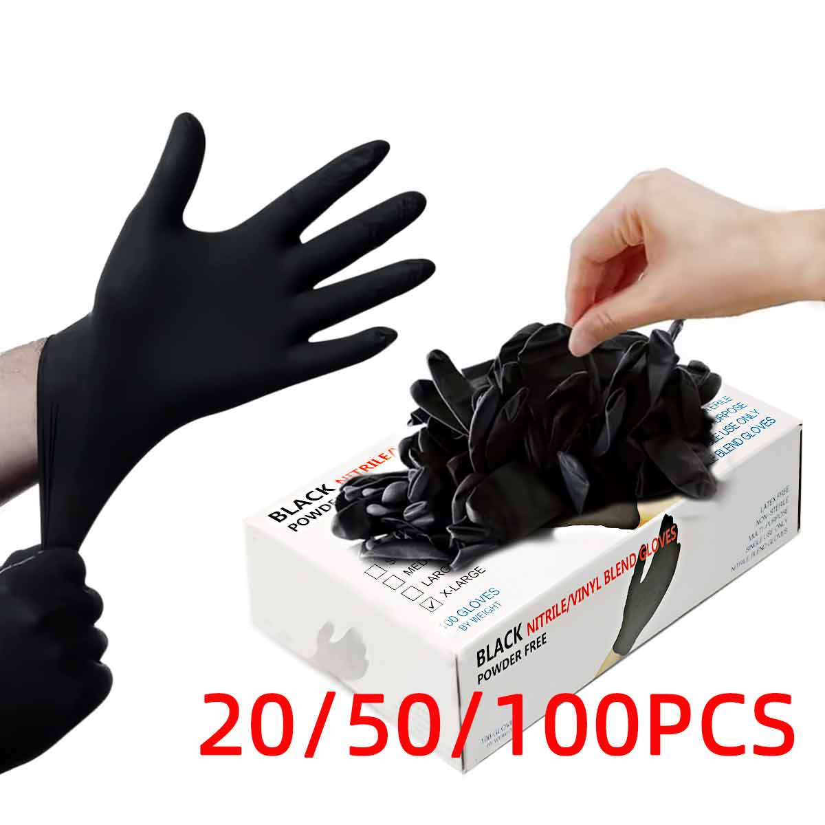 Rubber Glove Cleaning - 20/50/100 قطعة قفازات فينيل سوداء للاستخدام